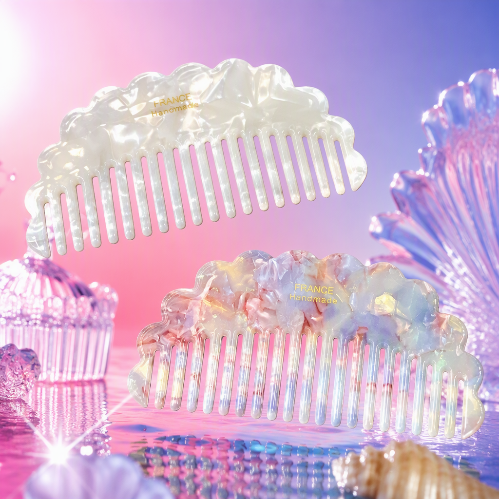 Cloud-shaped white and rosy color comb, smooth hair strands, portable hairdressing comb, fashionable hairstyle tool Specification image