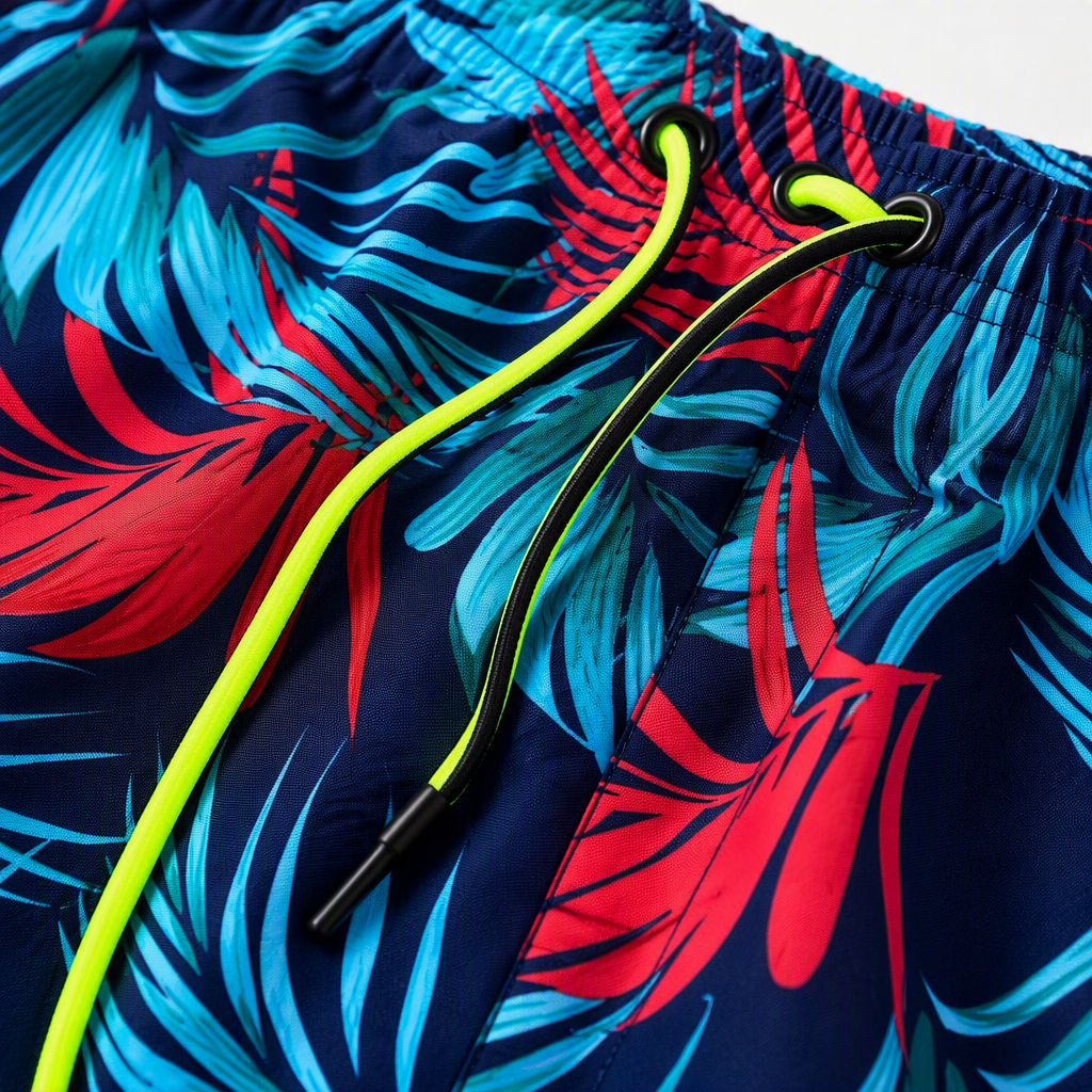 Fashionable casual shorts with tropical plant prints, loose summer men's trendy sporty capri pants in dark blue Application Scenario