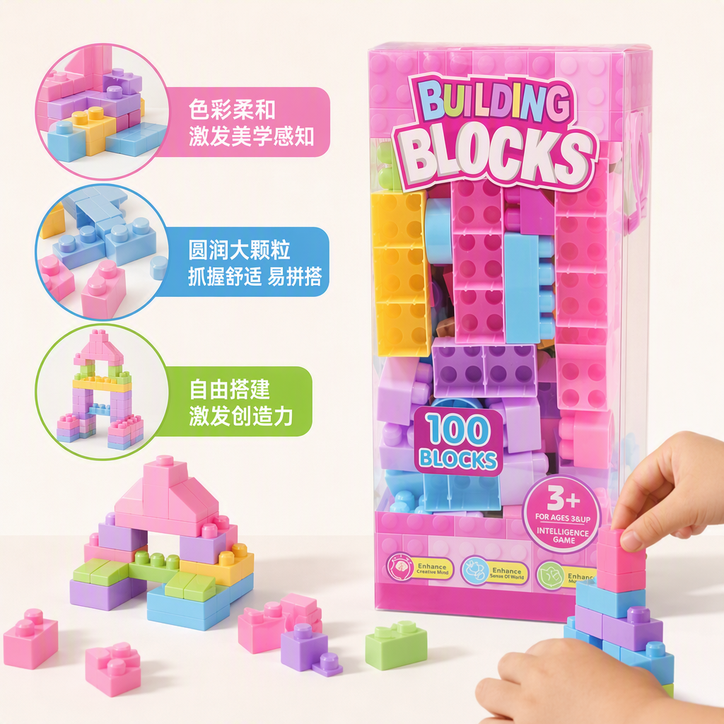 Children's 100-piece large building block gift box, early education and intelligence building toys, boys and girls' enlightenment building gifts details Picture