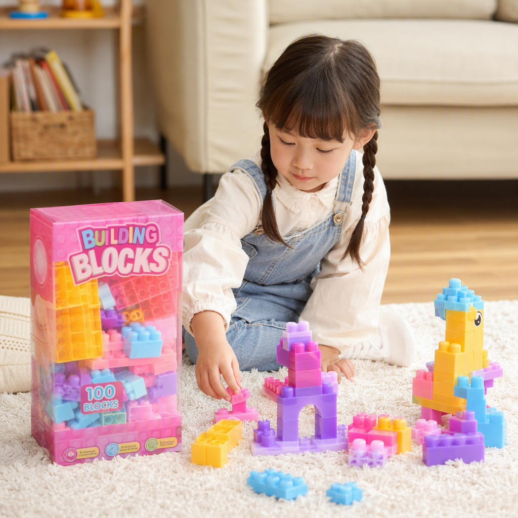 Children's 100-piece large building block gift box, early education and intelligence building toys, boys and girls' enlightenment building gifts Item Picture