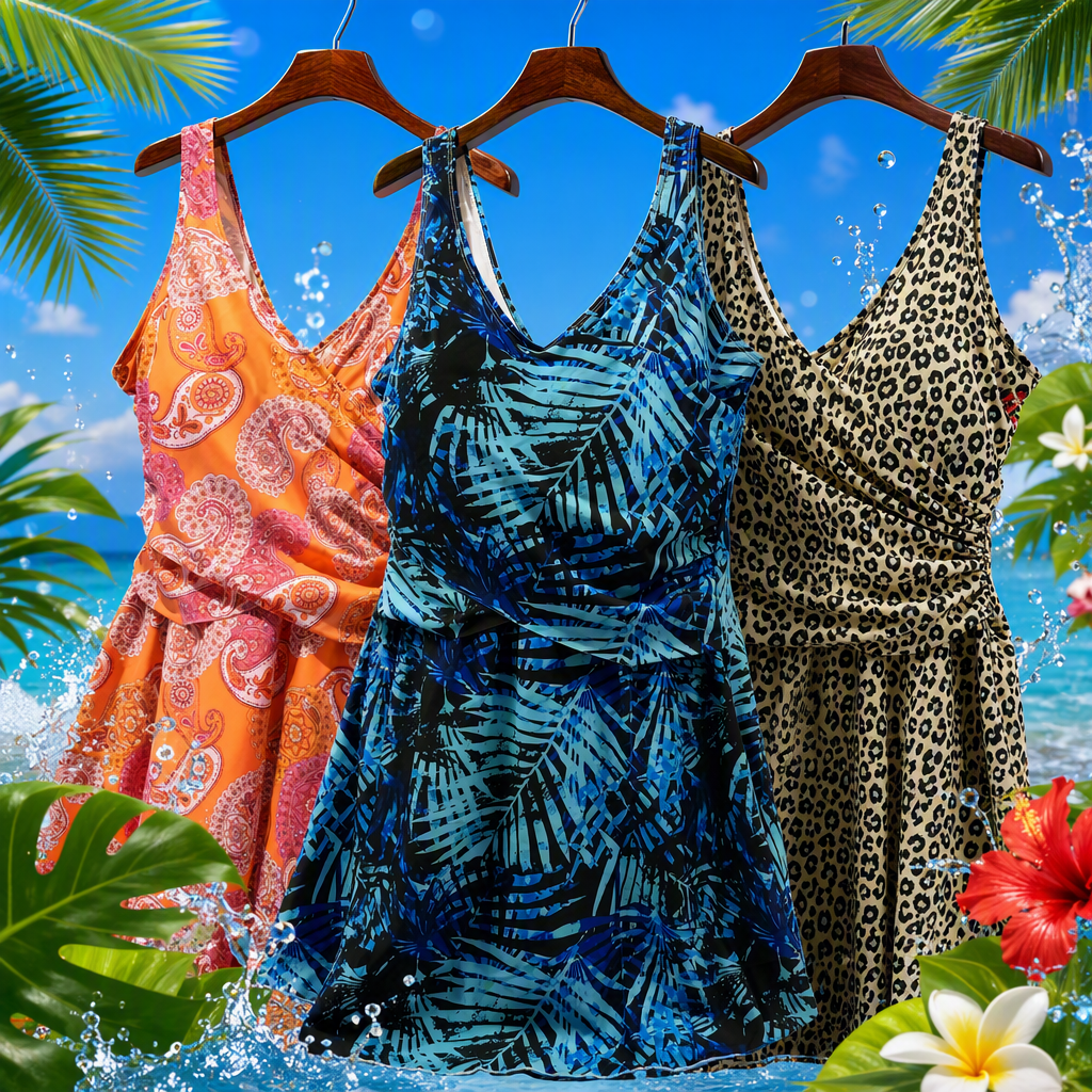 Moda estampado de una pieza bañador azul negro tropical hoja patrón slim bañador casual swimwear mujer Specification image