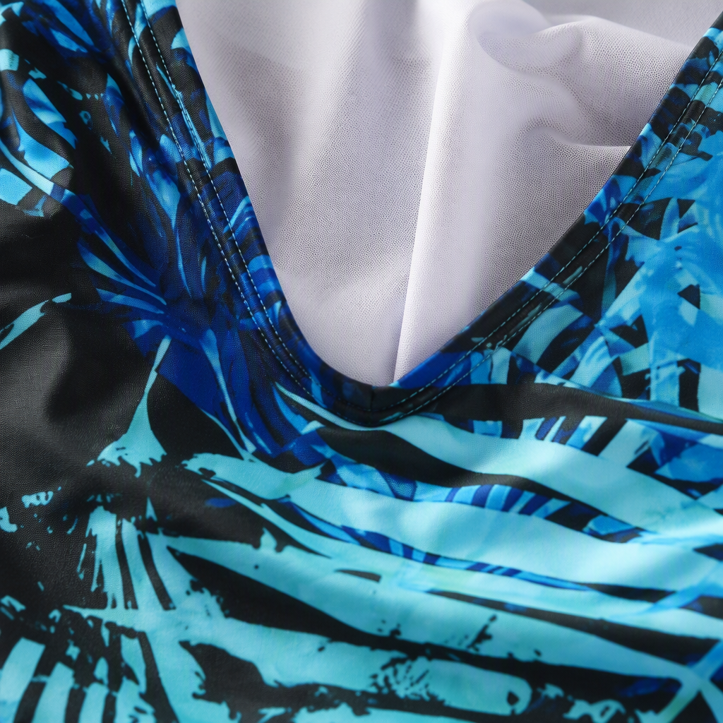 Moda estampado de una pieza bañador azul negro tropical hoja patrón slim bañador casual swimwear mujer Application Scenario
