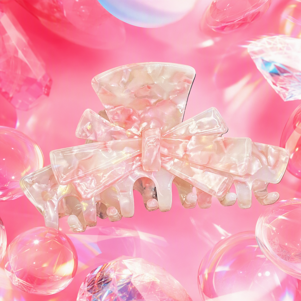 Pink marble-patterned bow hair clips, fashionable and sweet hair accessories, hair clips, cute hair accessories for girls, and dressing accessories Specification image