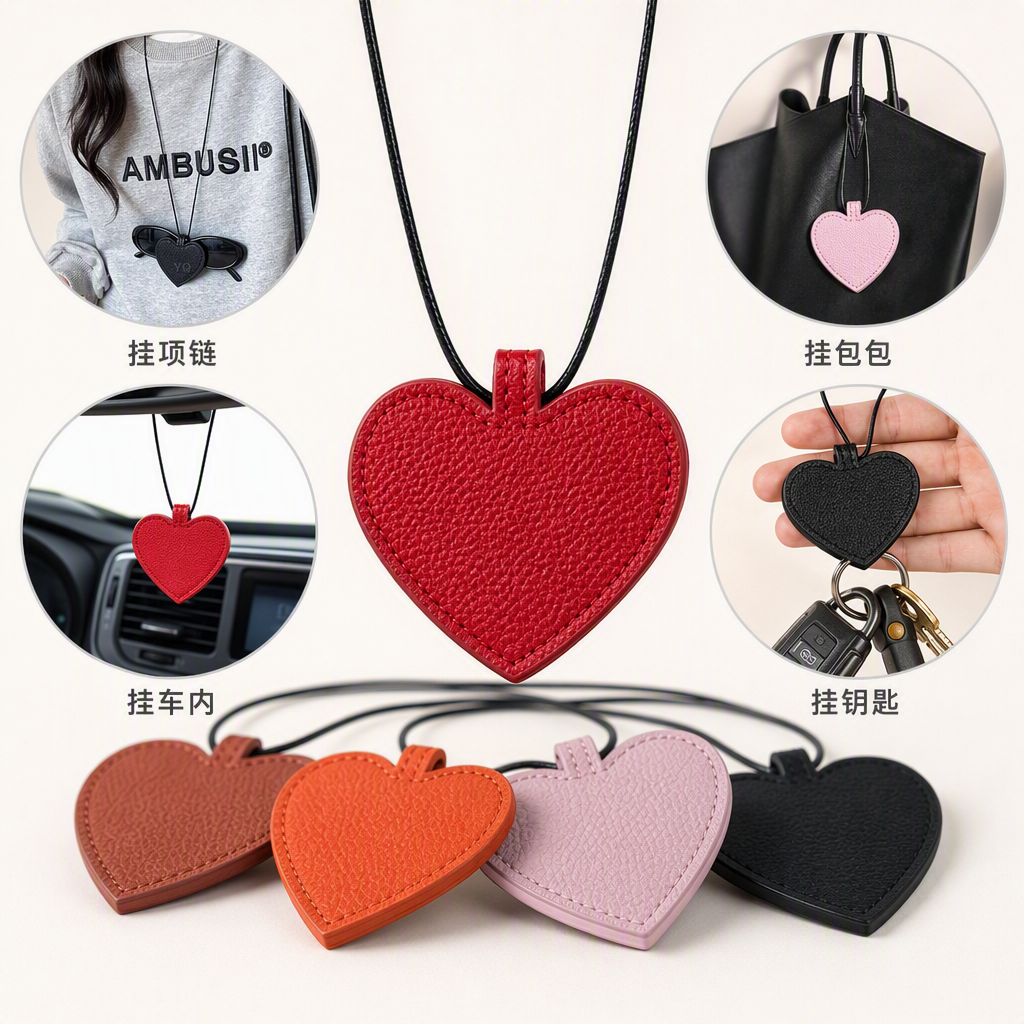 Colorful heart-shaped leather pendant, a fashionable, trendy, personalized and creative handcrafted accessory, gift and decoration full image