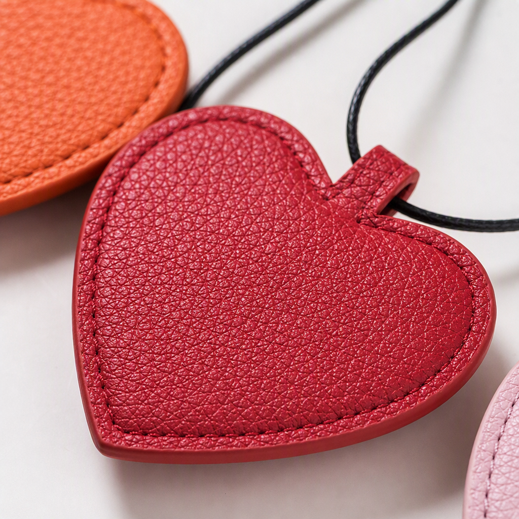 Colorful heart-shaped leather pendant, a fashionable, trendy, personalized and creative handcrafted accessory, gift and decoration Application Scenario