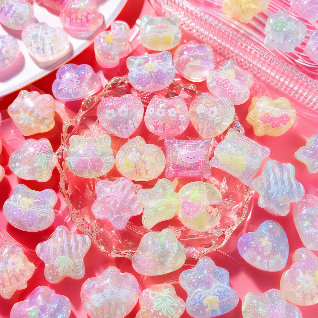 A variety of pink transparent crystal jewelry, heart-shaped cloud and star throw pillows, and bear head with cute pink patterns as gift ornaments Specification image