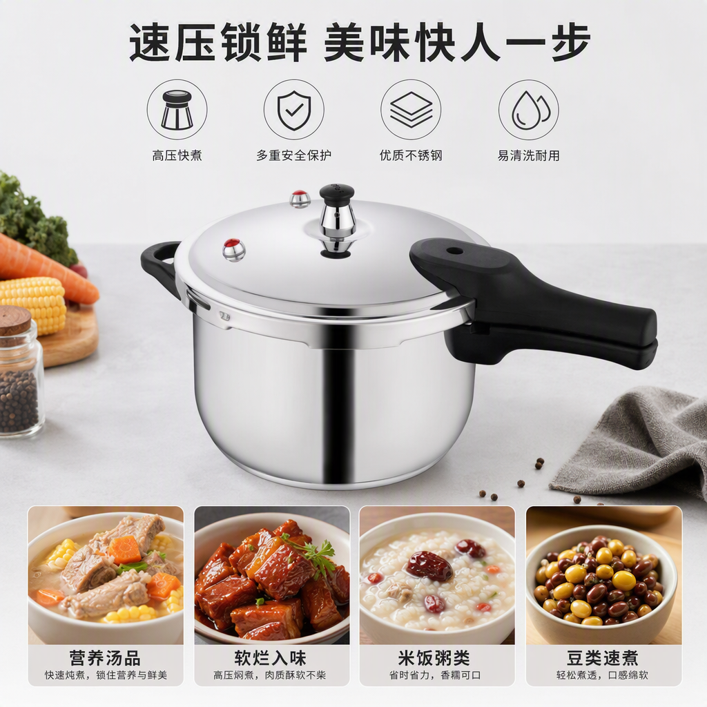 Multifunctional pressure cooker, household soup and meat stewing quick cooking pot, kitchen essential, durable and large-capacity daily necessities HR1135-2 Specification image