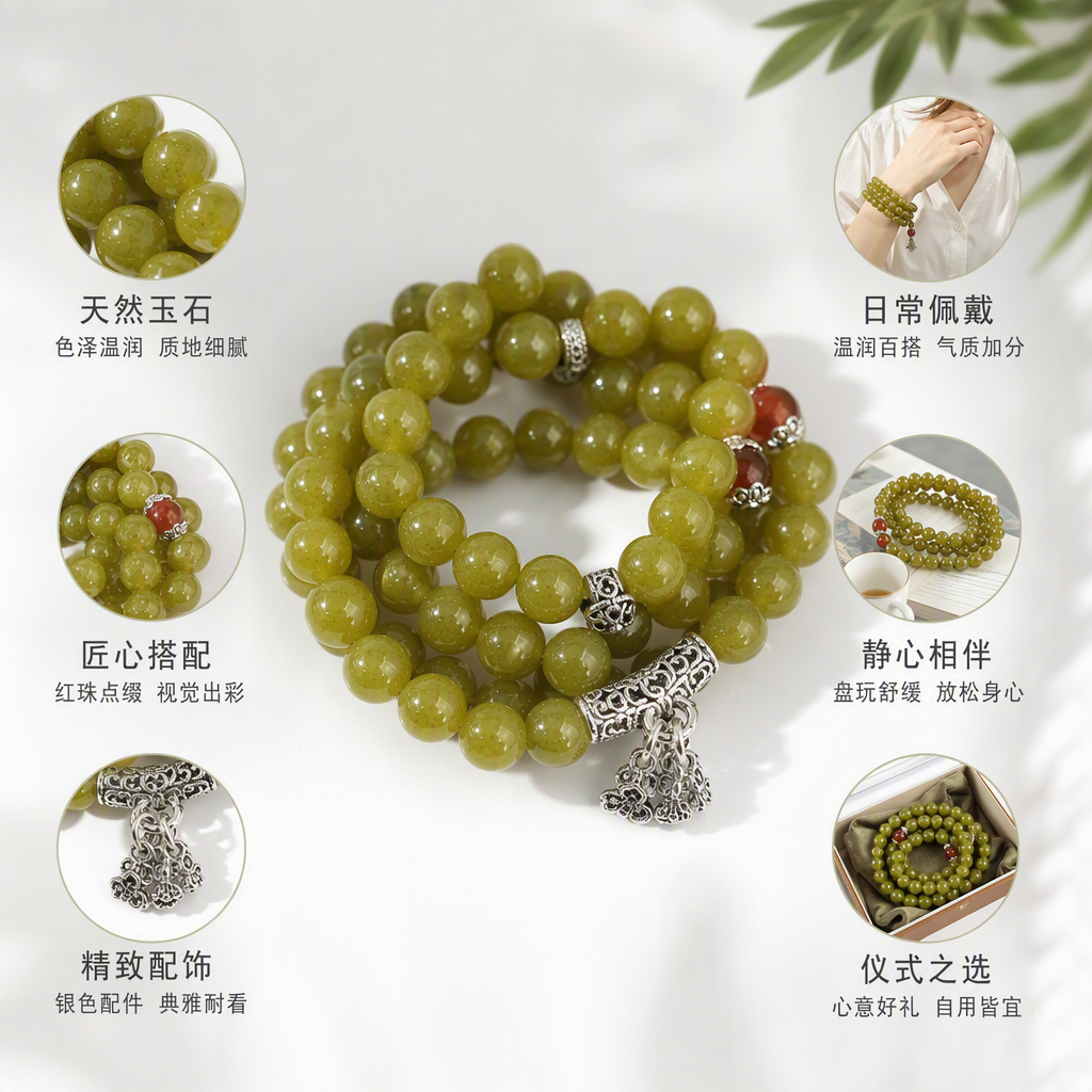 Fashionable avocado-colored jade bracelet, simple and versatile. Xiuyan jade bracelet, personalized and trendy. Hand-woven bracelet gift, 10mm Application Scenario