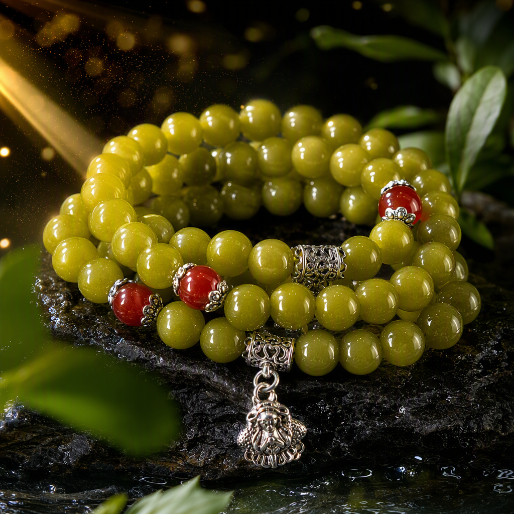 Fashionable avocado-colored jade bracelet, simple and versatile. Xiuyan jade bracelet, personalized and trendy. Hand-woven bracelet gift, 10mm full image
