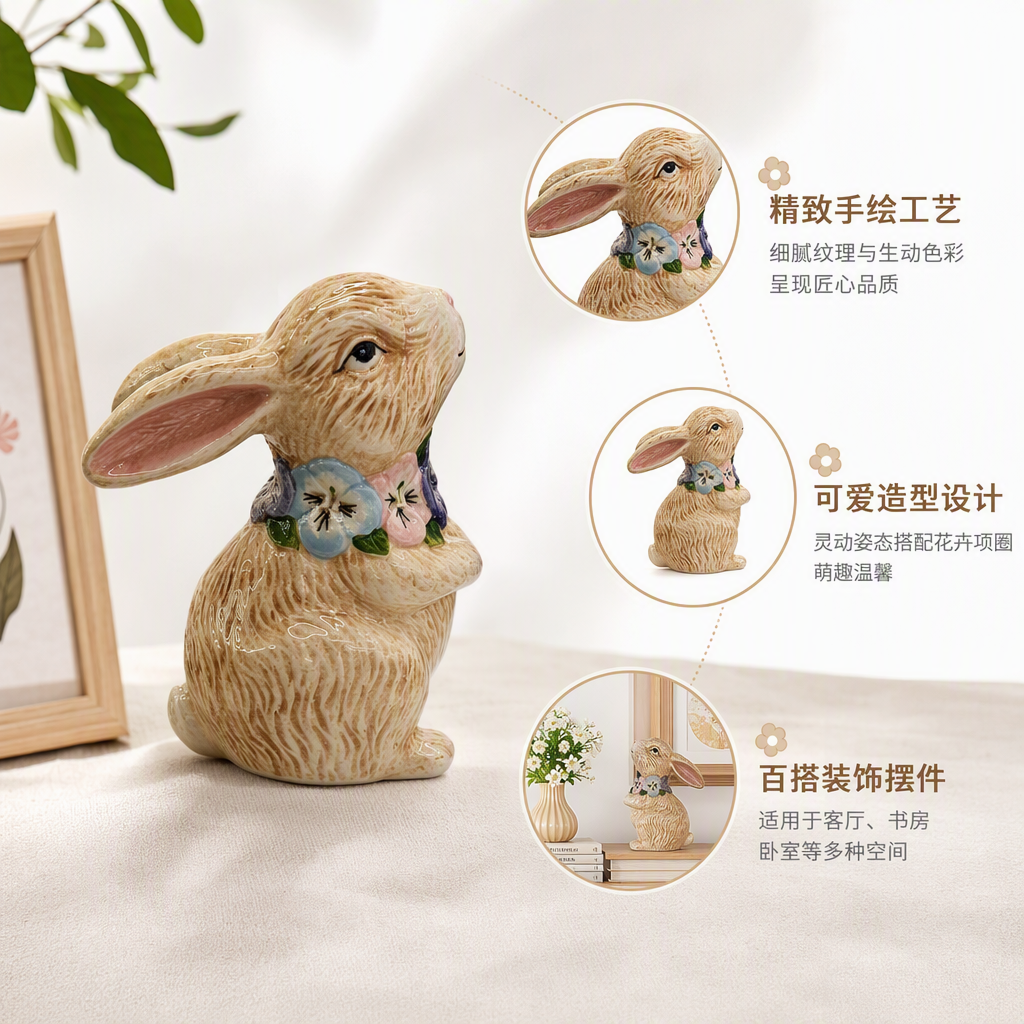 Creative ceramic animal decorations, cute rabbit ornaments, home living room tabletop handicrafts, gift ornaments