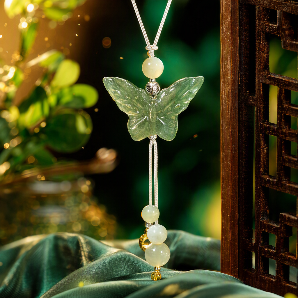 Fashionable and simple jade butterfly wealth car pendant, trendy and versatile, personalized accessory to match, gift, bag and pendant