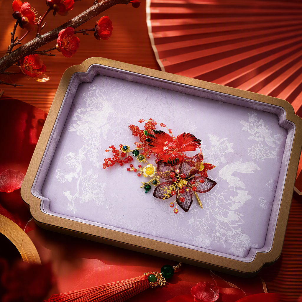 Fashionable red floral hair accessories, hair clips, elegant and sweet headwear for girls, versatile hair accessories and dressing accessories Specification image