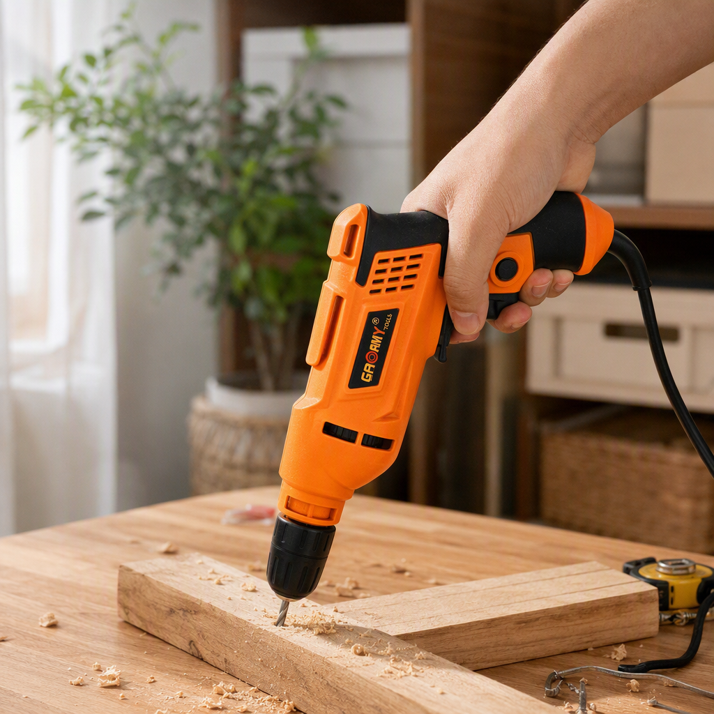 High-efficiency multi-purpose electric hand drill, a lightweight and portable tool for home decoration and maintenance, suitable for wooden and metal walls Application Scenario