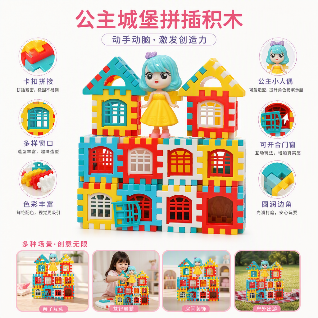 Children's Princess Castle Building Block Gift Box, early education and intelligence building toys, boys' and girls' enlightenment building gifts details Picture