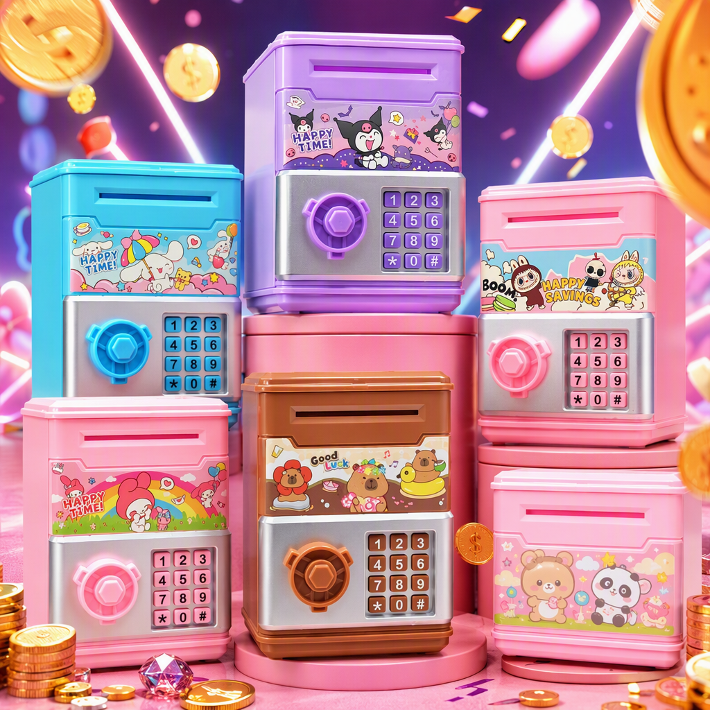 Cross-border cartoon children's piggy bank, password box, large-capacity simulation intelligent deposit machine, children's savings toy Application Scenario