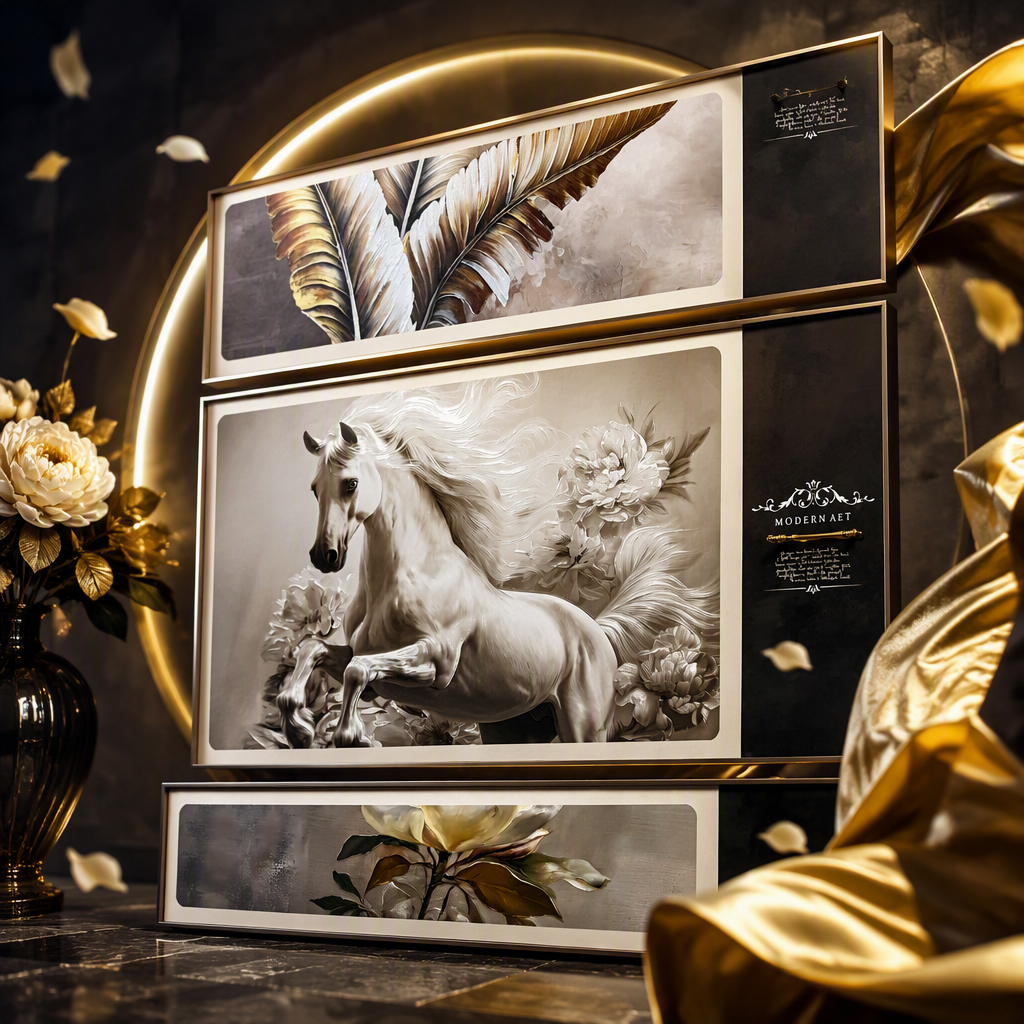 مجموعة من المنحوتات الفنية لحصان الخيل الأسود والأبيض Specification image