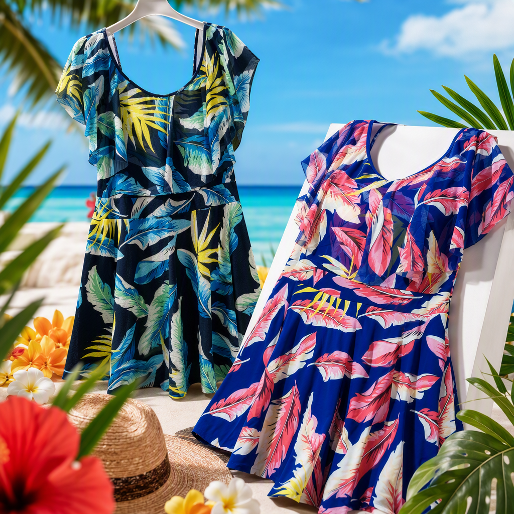 Tropical estampado vestido largo verano nuevo color patrón hoja casual falda suelta para las mujeres Specification image