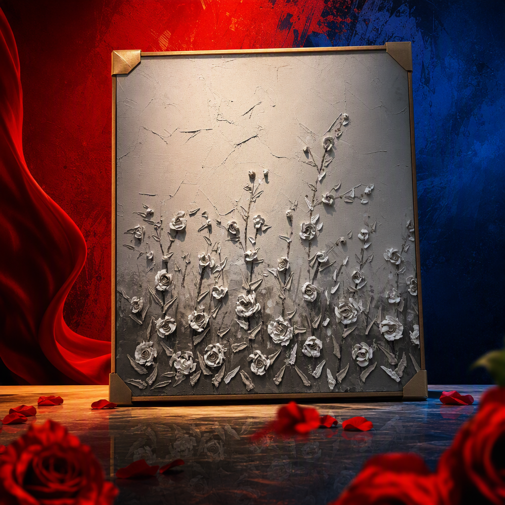Modern and simple gray-white relief floral decorative paintings and mural-style decorative items for the living room, dining room and bedroom Specification image
