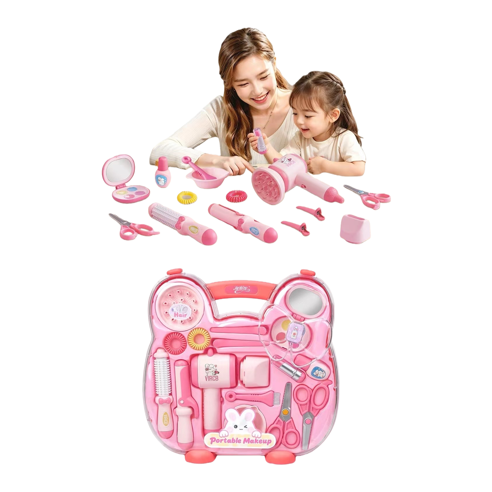 Kit de herramientas de pelo rosa para niños peine de pelo de bebé clip de pelo anillo de pelo accesorios de pelo para niños Item Picture