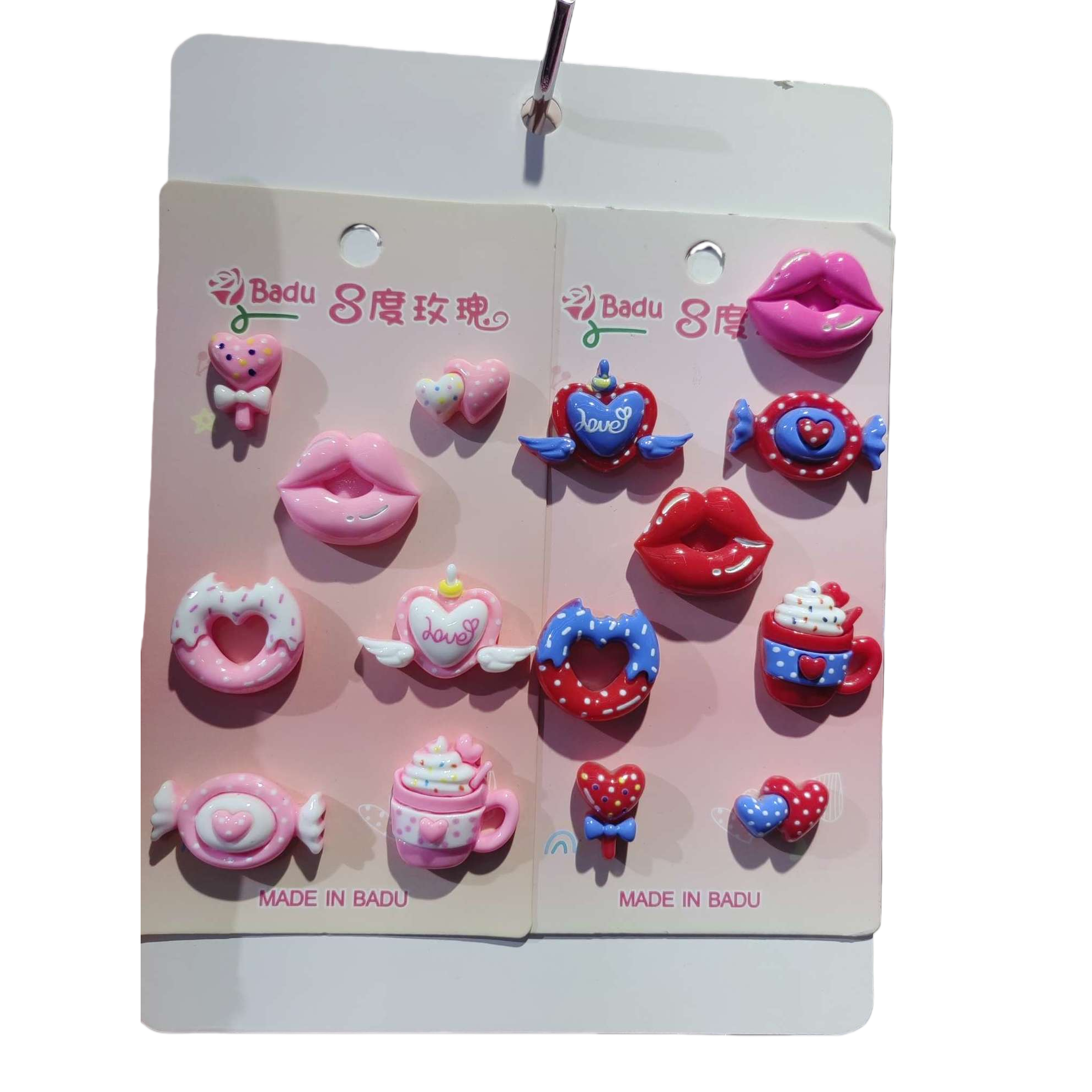 Pink and red cartoon dessert-shaped magnetic sticker combination, heart-shaped lips, doughnut, coffee cup, candy decorative stickers, creative stickers Item Picture