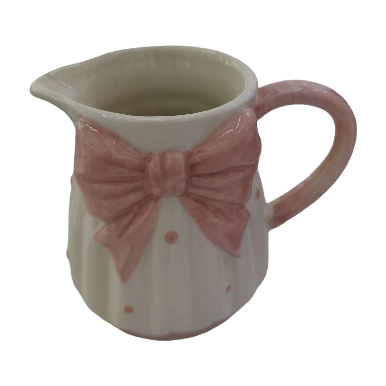Pink bow ceramic milk pot, cute handcrafted home coffee milk pot, creative breakfast supplies gift decoration Item Picture
