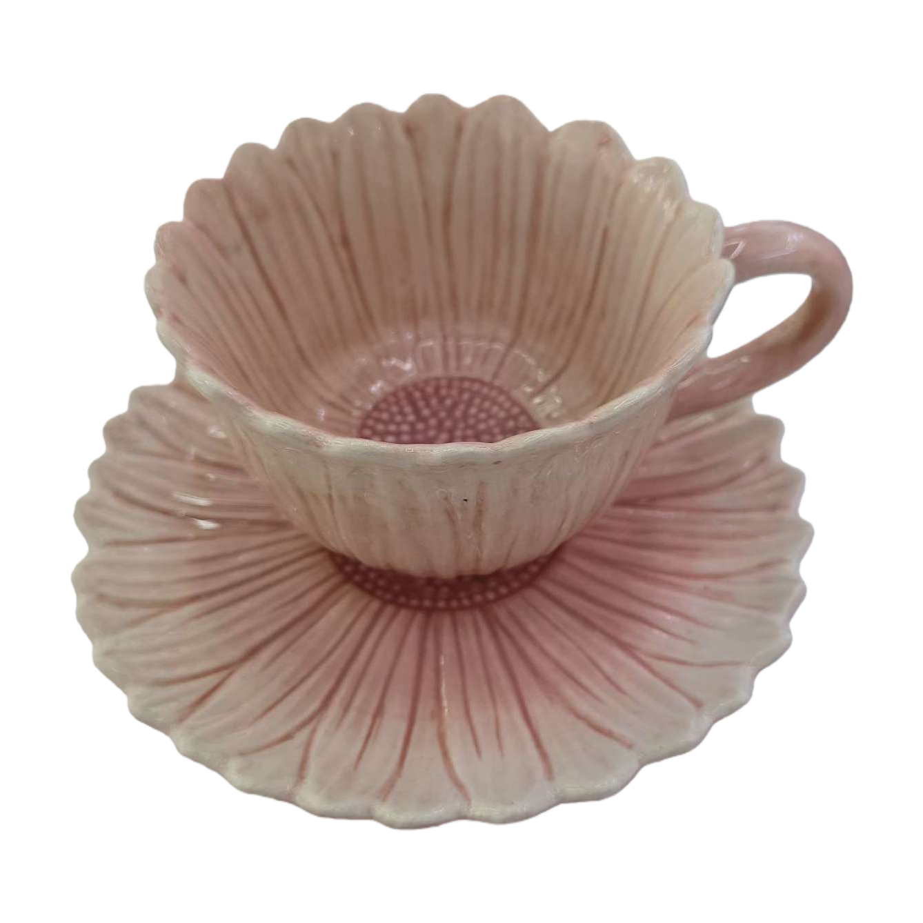 Pink petal-shaped ceramic tea cups with tea saucers, elegant, simple and fashionable home and office tea set Item Picture