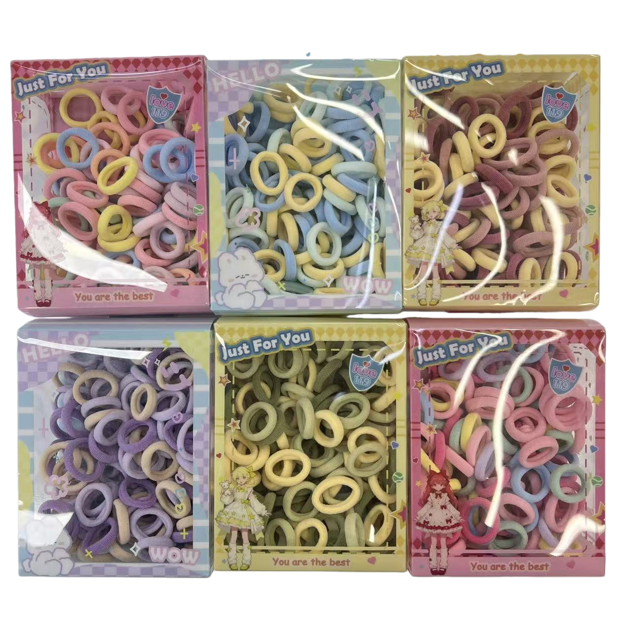 Children's box towel hair tie, high elasticity, no hair damage, macaron-colored girls' hair tie, rubber band for girls Application Scenario
