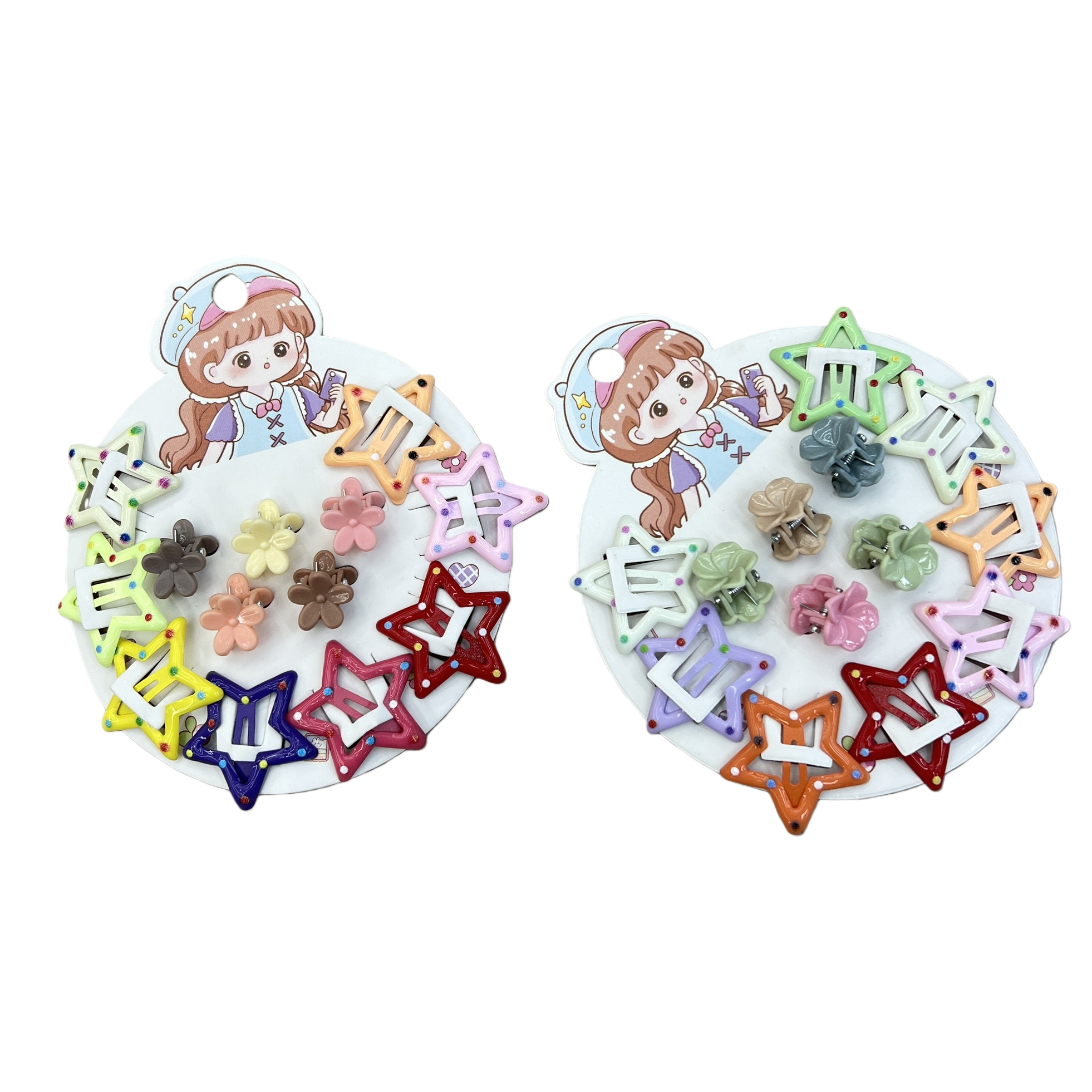 Children's colorful star BB clip set, cute flower pinch for girls, baby's broken hair, bangs, hair clips and headwear Item Picture