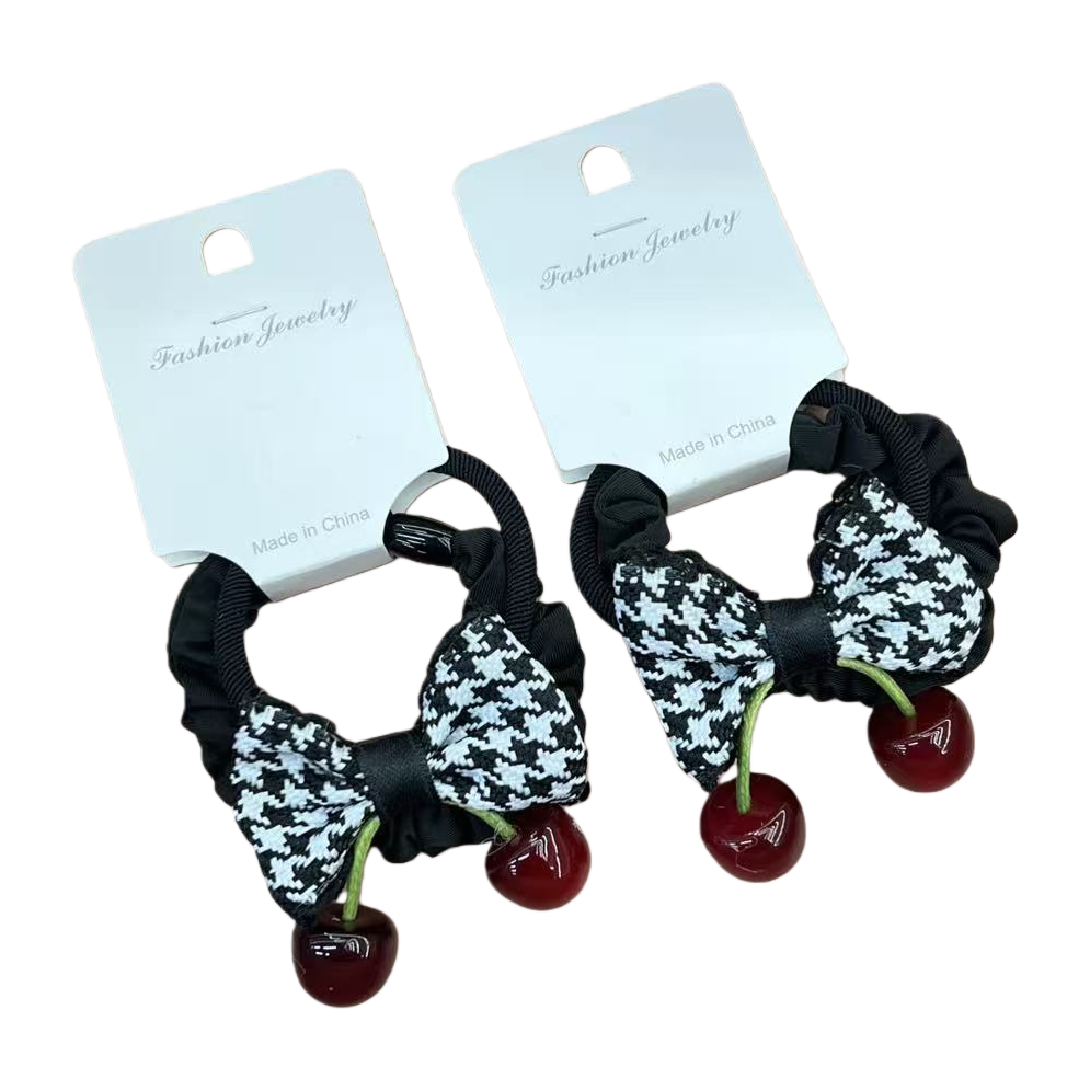 The thousand-bird checkered bow cherry hair tie is retro and sweet. The large intestine circle has a high-end look. The hair tie is a versatile hair tie for girls Specification image