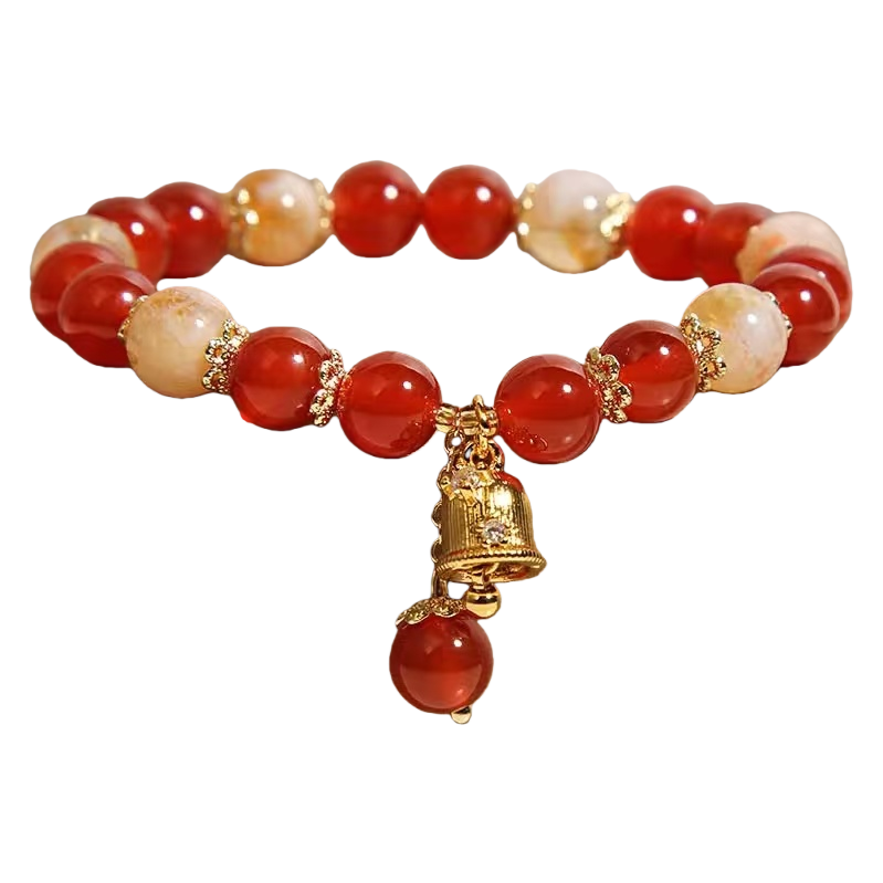 A red agate bracelet paired with a golden bell pendant is a fashionable couple gift. It's a trendy choice for your girlfriend or best friend Item Picture