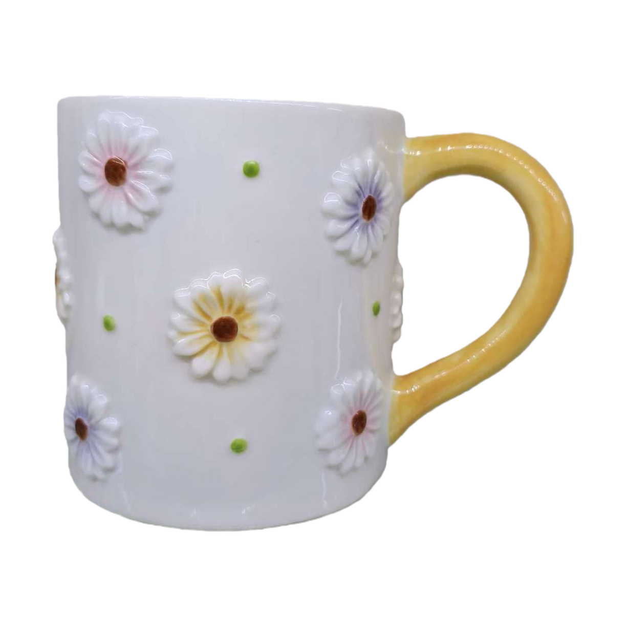 White ceramic cup with Daisy decoration, creative coffee water cup, simple household tea set gift Item Picture