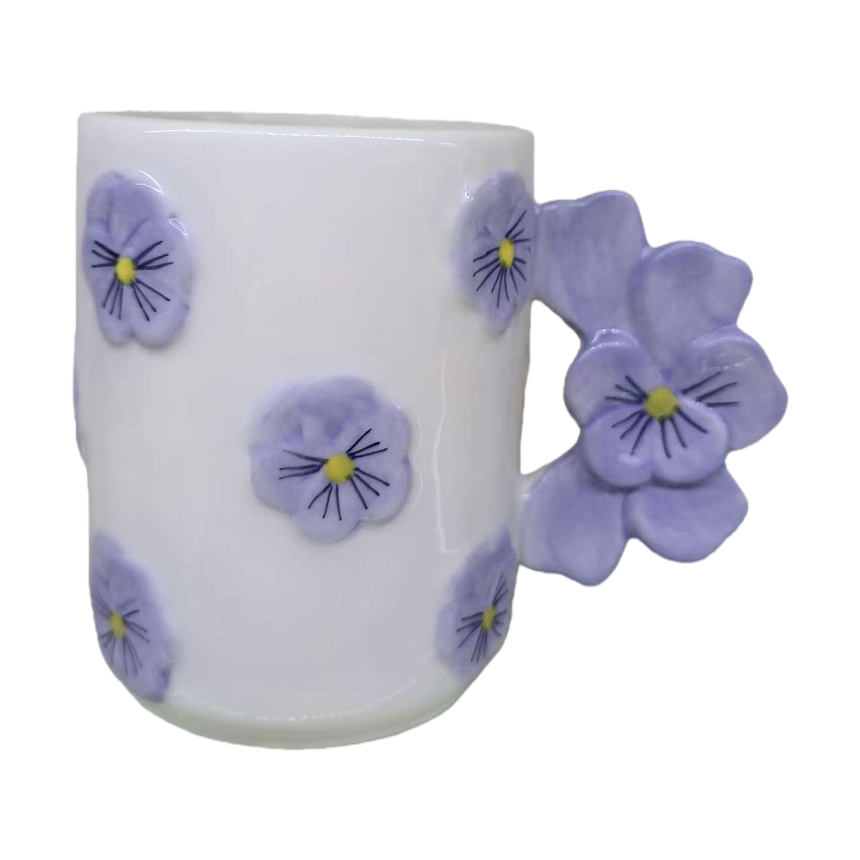 White ceramic cups, purple pansies with floral decorations, simple and creative coffee and tea sets, household and office supplies Item Picture