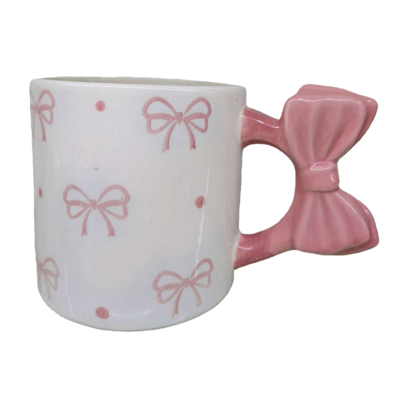 Pink three-dimensional bow handle, white ceramic cup, simple and cute breakfast coffee and tea set gift Item Picture
