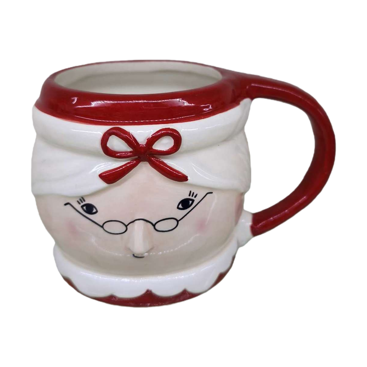 Red and white ceramic cups with glasses and bow ties, a creative home furnishing gift with an old grandma's facial design Item Picture