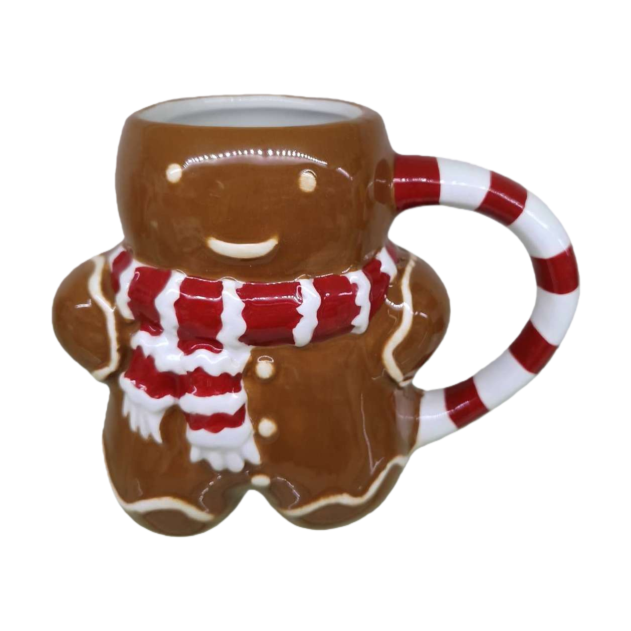 Creative gingerbread man-shaped mug, red and white striped cane candy handle, scarf decoration, warm coffee cup gift Item Picture