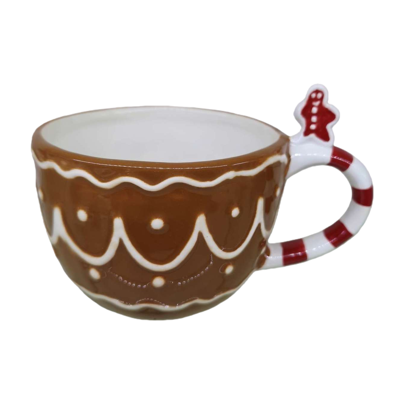 Brown gingerbread cup with red and white striped handle, gingerbread man decorative creative coffee cup, dessert cup home decoration Item Picture