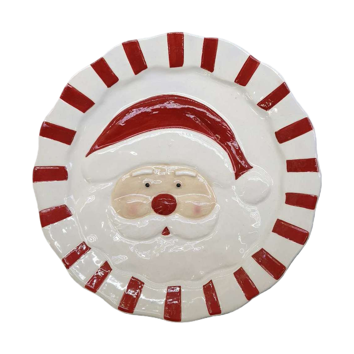 Santa Claus red and white striped ceramic plate, festive home decoration tableware, gift and creative display piece Item Picture