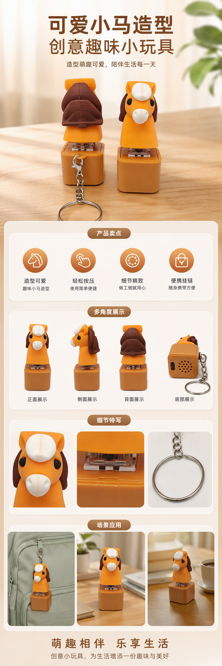 充电款黄骠马造型钥匙挂件可爱卡通钥匙链创意礼品挂饰饰品配件详情1