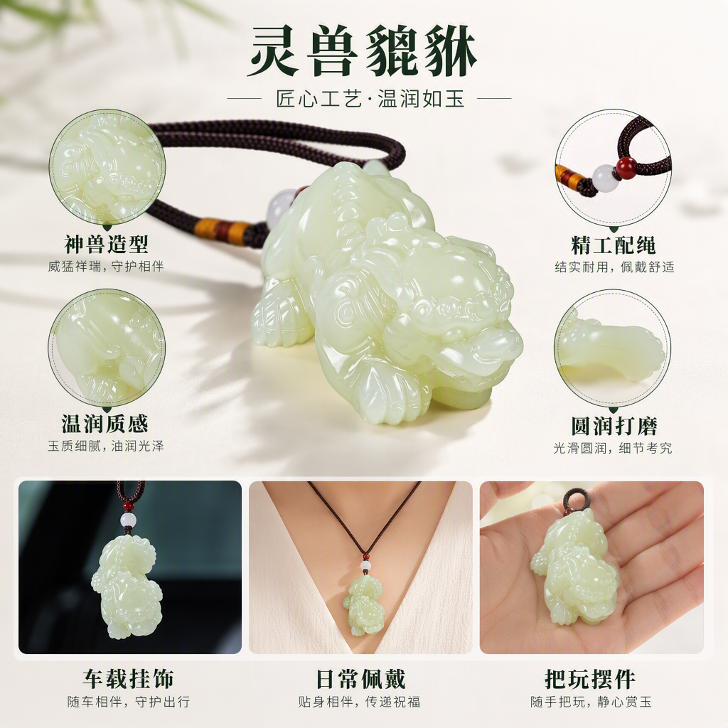 精美淡绿色玉雕貔貅工艺品吉祥摆件收藏装饰送礼佳品