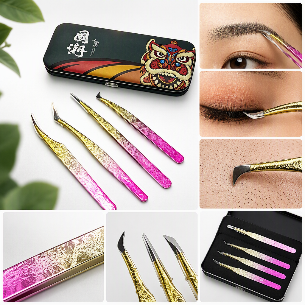 Dorado gradiente rosa morado superciliar pinzas sujeción meticulosa herramienta de belleza profesional portátil y conveniente