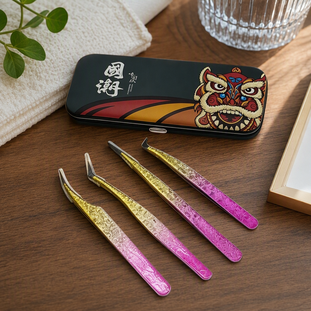 Dorado gradiente rosa morado superciliar pinzas sujeción meticulosa herramienta de belleza profesional portátil y conveniente details Picture