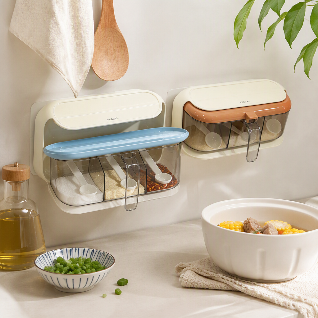【CL】26Q3#640 Yaxu Three-compartment wall-mounted Seasoning box can be wall-mounted details Picture