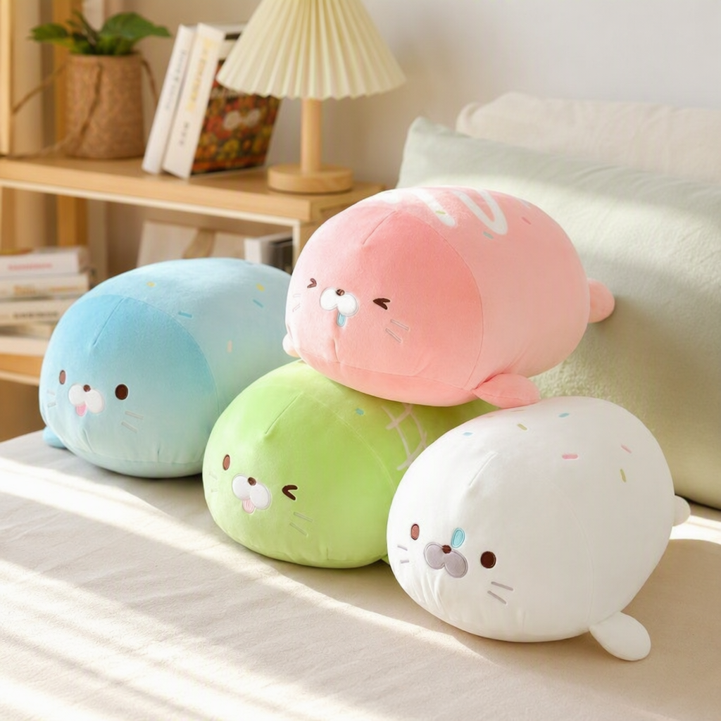 Colorful seal Christmas long-haired throw pillow cushion, warm and festive home decoration throw pillow, children's bedside pillow details Picture