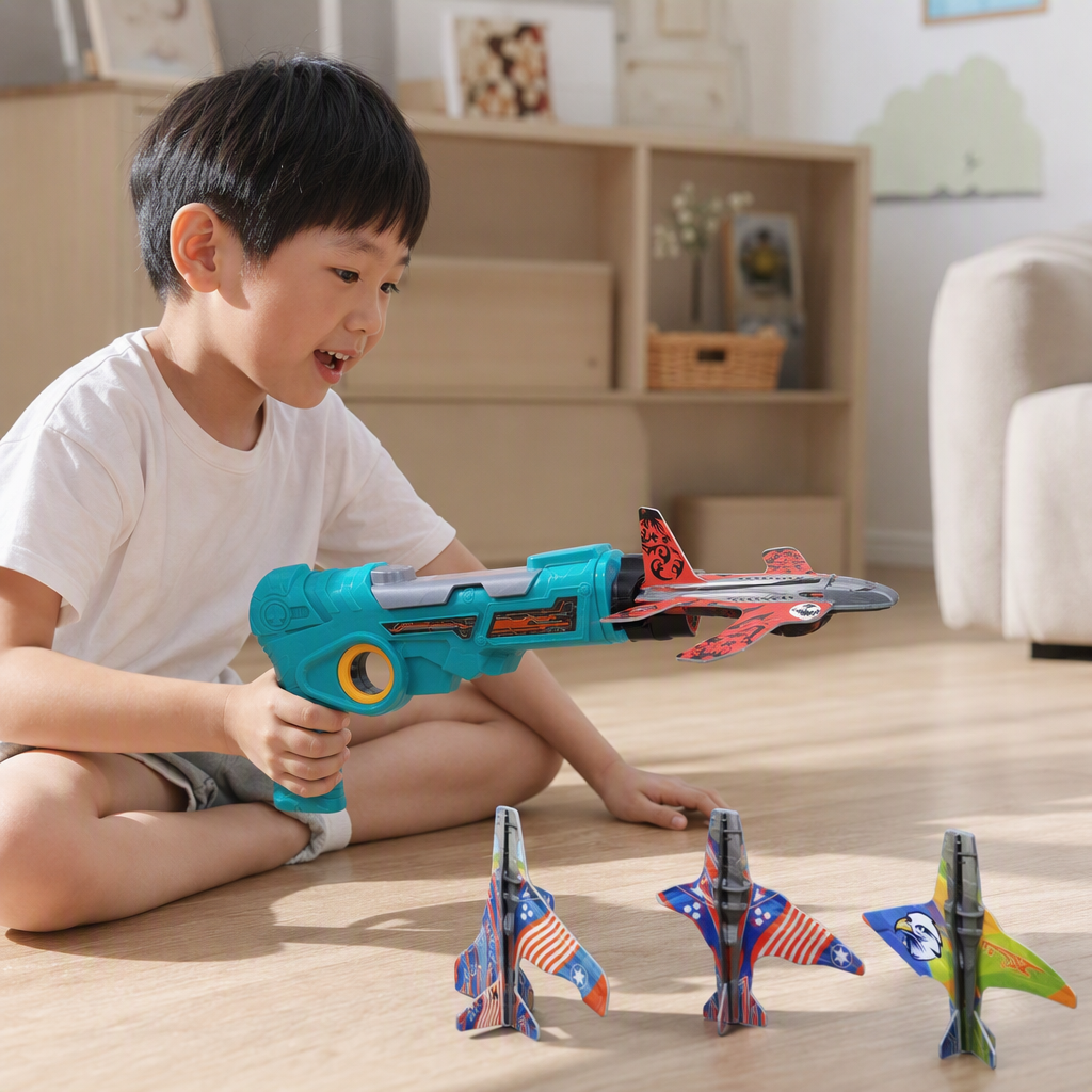 Avión de la espuma catapulta lanzador juguetes niños al aire libre rodante avión de la paterna juguetes recreativos del juego Specification image