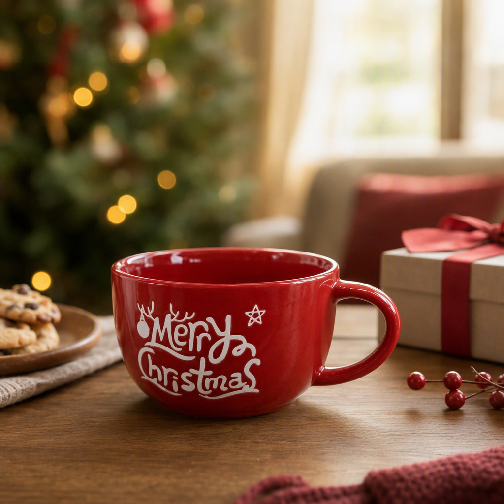 Red ceramic water cups for festivals, creative home decoration, Christmas gifts, hot drink cups, birthday and festival gifts details Picture