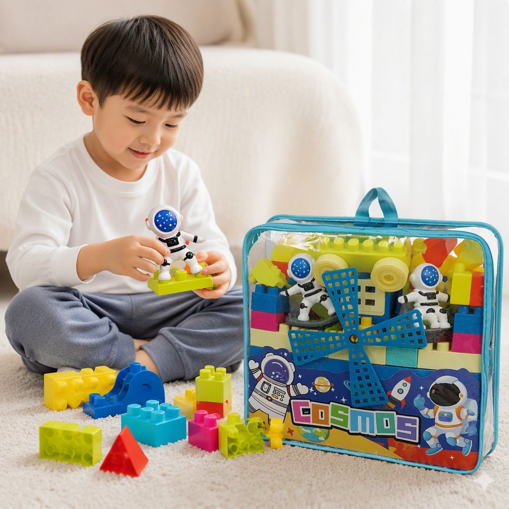 Space astronaut Large particle building block handbag, windmill building, baby intelligence building, children's building block toy details Picture