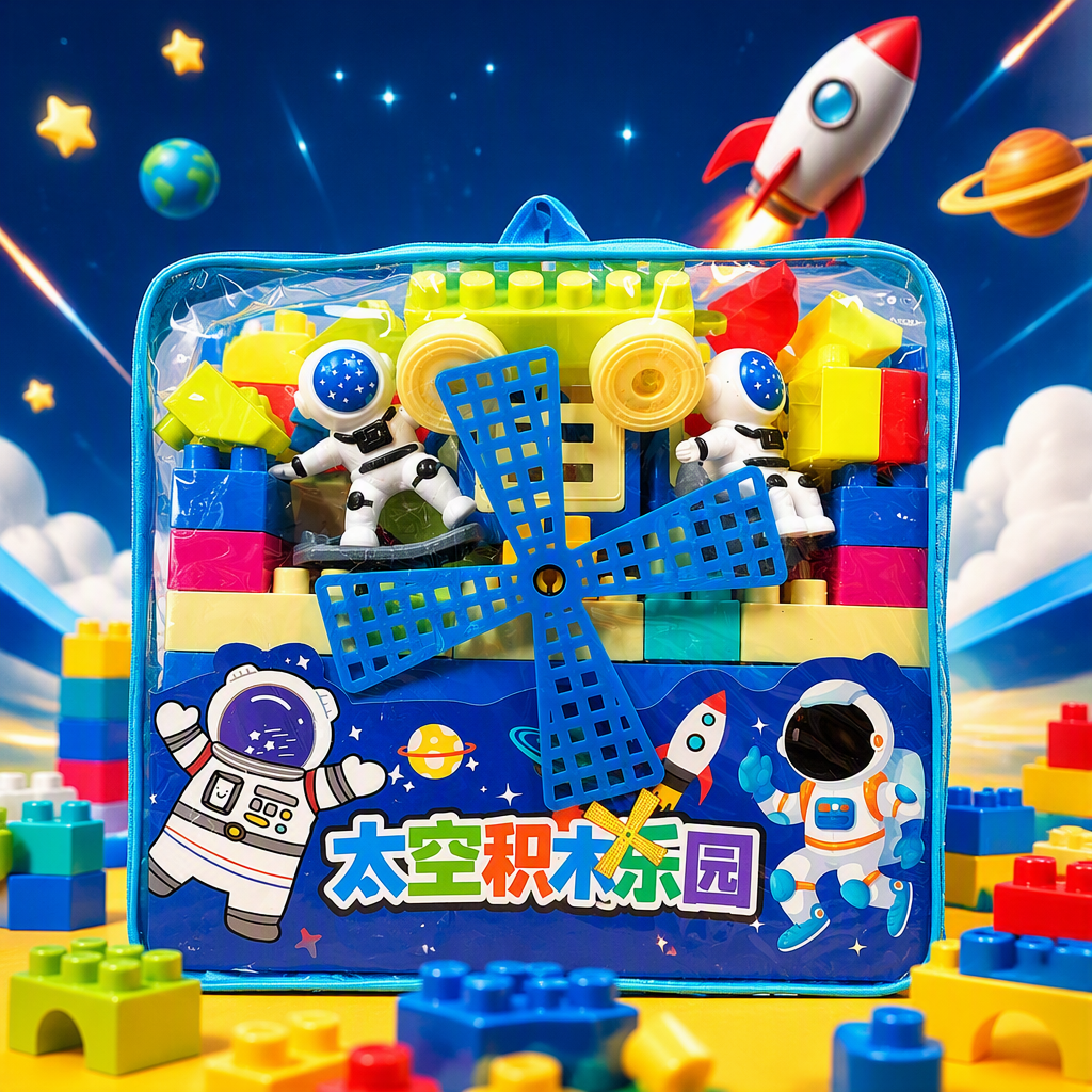 Astronauta espacial gran granular bloques de construcción bolso estilo windmill montar bebé puzzle montar niños bloques de construcción juguetes