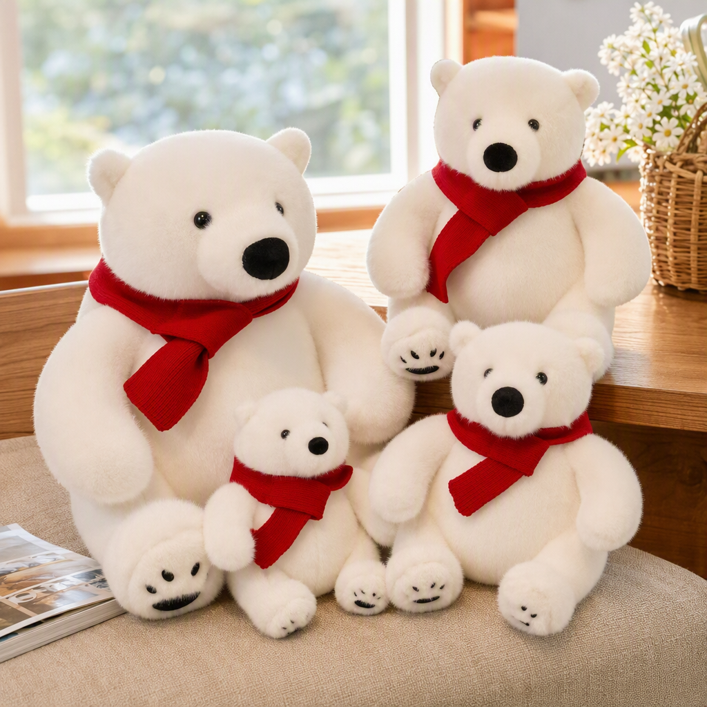 Cute white polar bear plush toy, pillow, fabric doll, children's gift, soft and adorable style details Picture