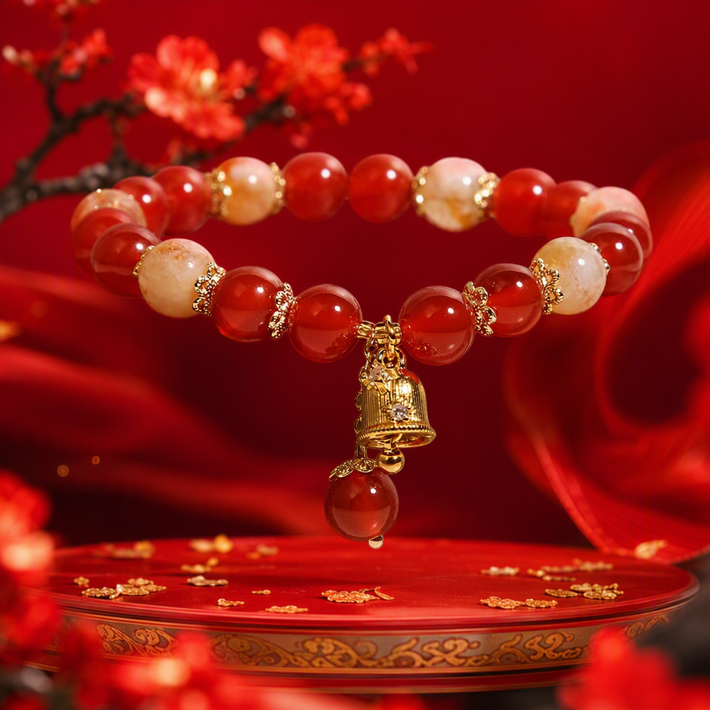 A red agate bracelet paired with a golden bell pendant is a fashionable couple gift. It's a trendy choice for your girlfriend or best friend Specification image