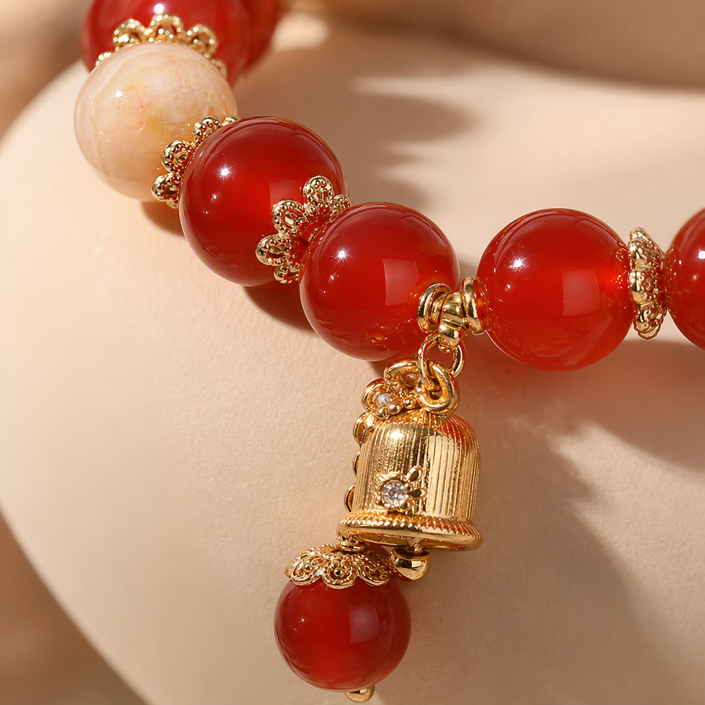 A red agate bracelet paired with a golden bell pendant is a fashionable couple gift. It's a trendy choice for your girlfriend or best friend Application Scenario